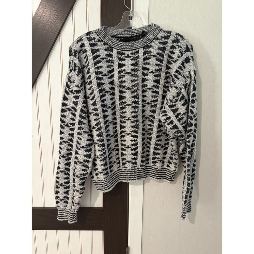 Vintage Jhane Barnes Mens Geometric Sweater Cotton Linen Black White Medium